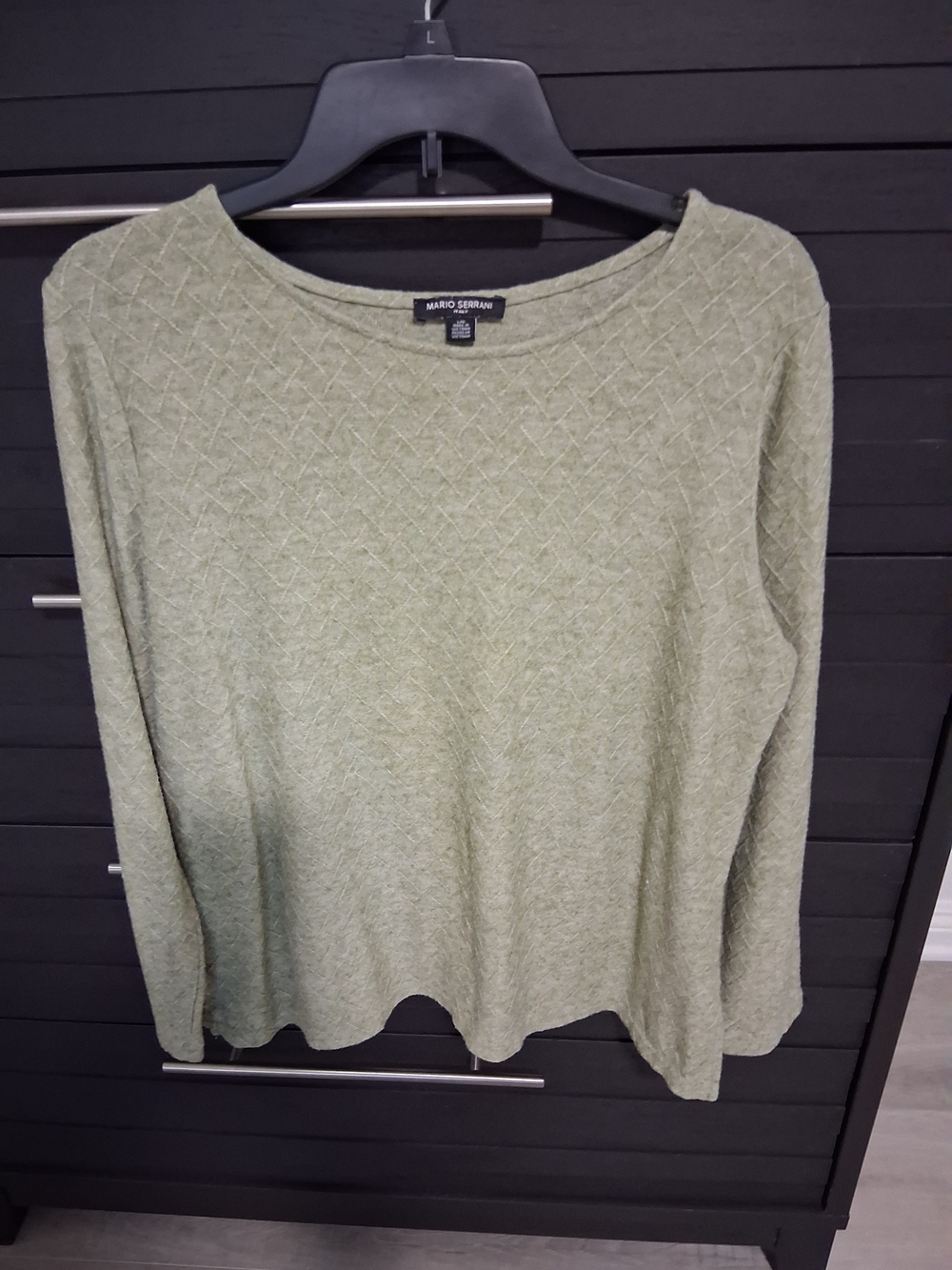 Mario Serrani Light Olive Green Diamond-Quilted Long Sleeve Top